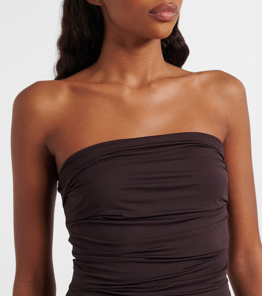 Agolde Gwyneth Ruched Bodysuit In Brown