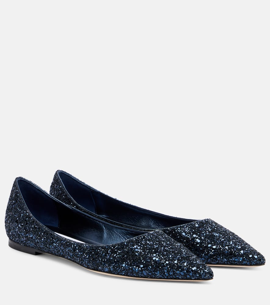 Jimmy Choo Love Glitter Ballet Flats In Blue