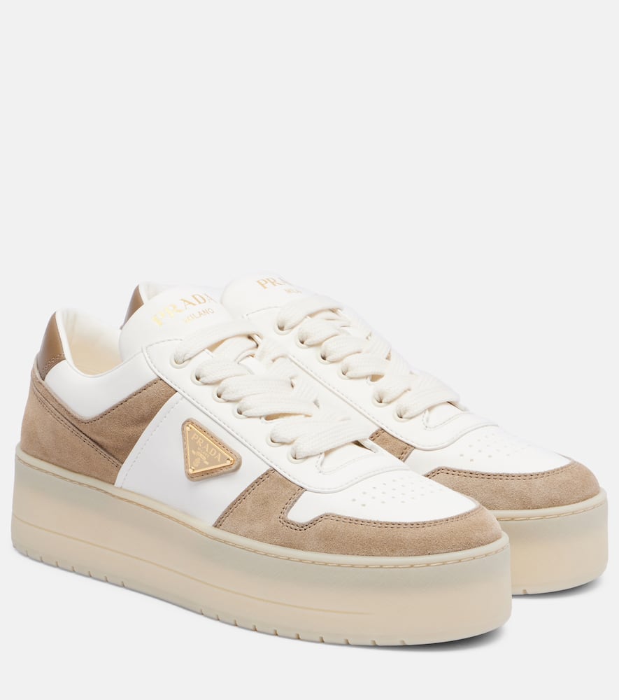 Prada Downtown Bold Leather Platform Sneakers In White