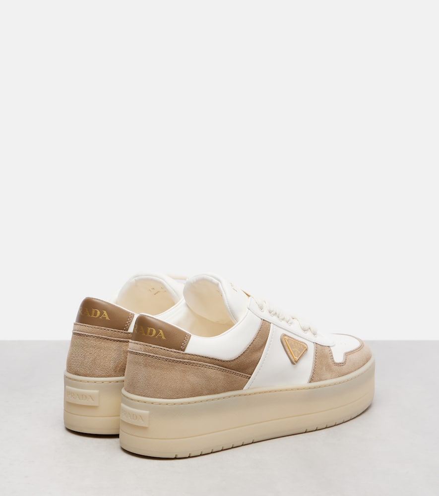 Prada Downtown Bold Leather Platform Sneakers In White