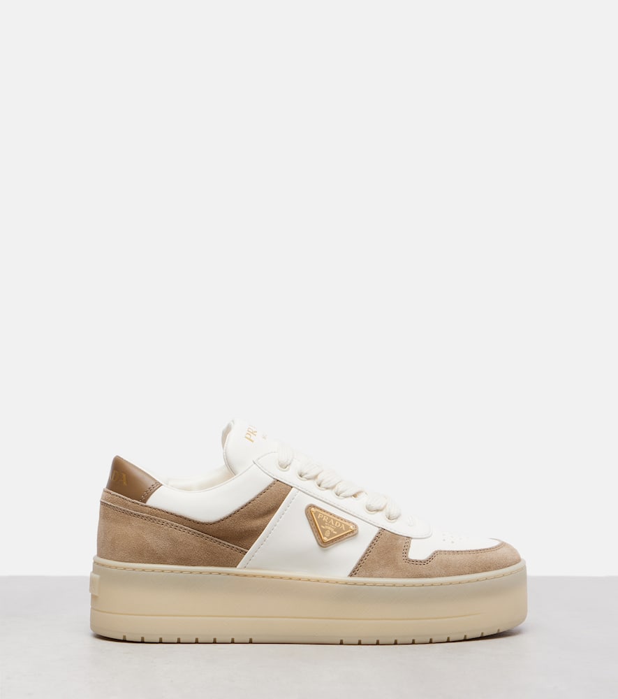 Prada Downtown Bold Leather Platform Sneakers In White