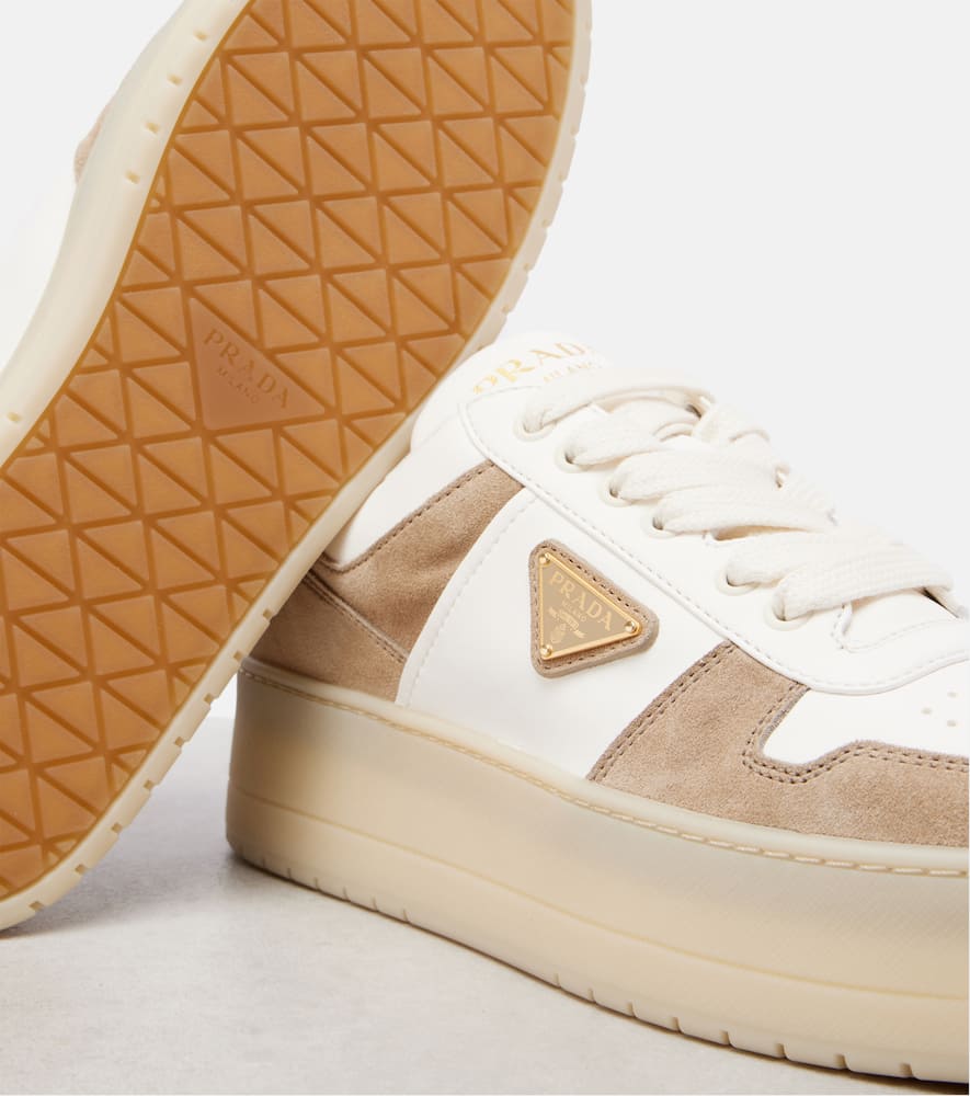 Prada Downtown Bold Leather Platform Sneakers In White
