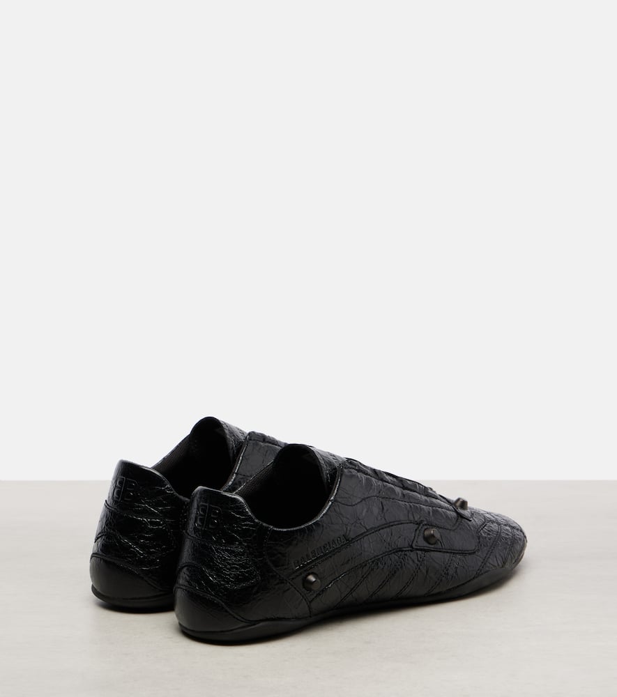 Balenciaga City Studded Crinkled-leather Sneakers In Black