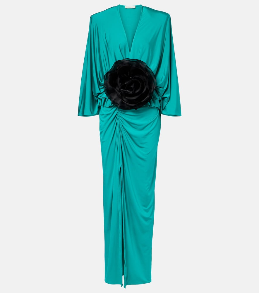 Jacques Wei Floral-appliqué jersey maxi dress