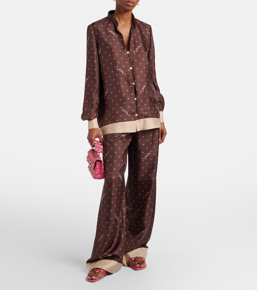 Valentino Printed silk twill palazzo pants