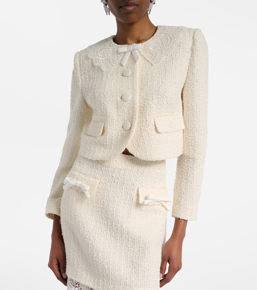  Self-portrait Self-portrait Lace-trimmed Boucle Jacket 