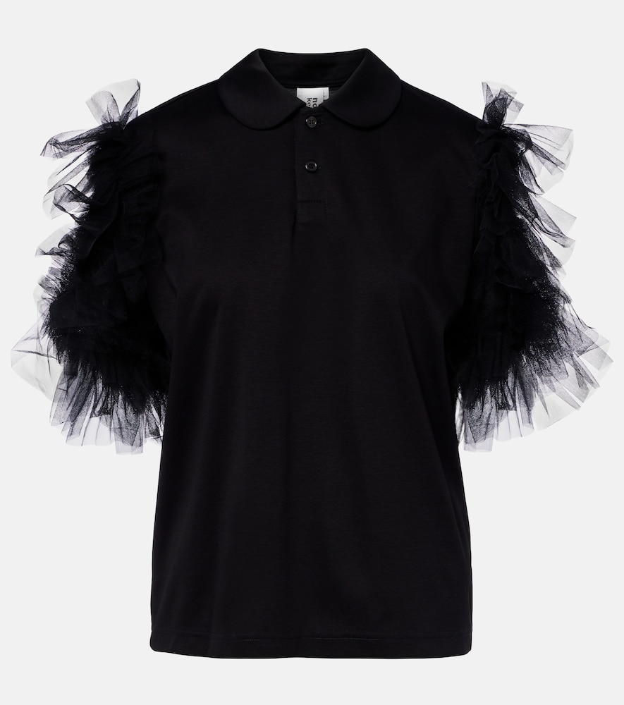 Noir Kei Ninomiya Tulle-trimmed cotton polo shirt