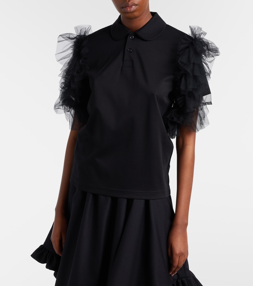 Noir Kei Ninomiya Tulle-trimmed cotton polo shirt