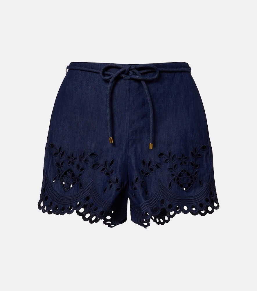 Zimmermann Women's Blue Mahon Broderie Anglaise Denim Shorts UK Size 6 - Mytheresa