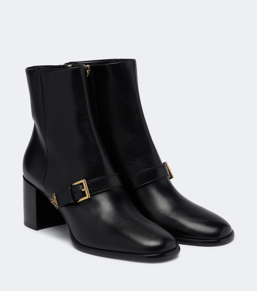 Prada Leather Ankle Boots In Black