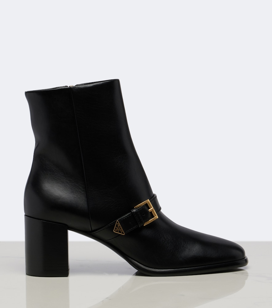 Prada Leather Ankle Boots In Black