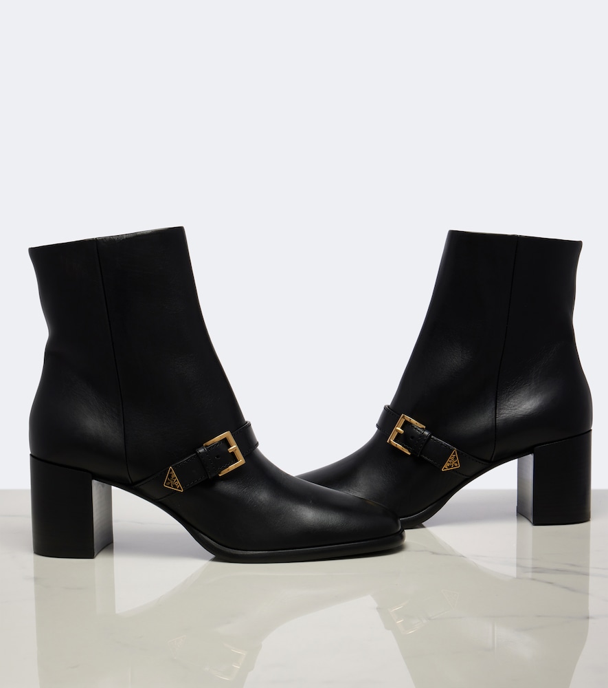 Prada Leather Ankle Boots In Black