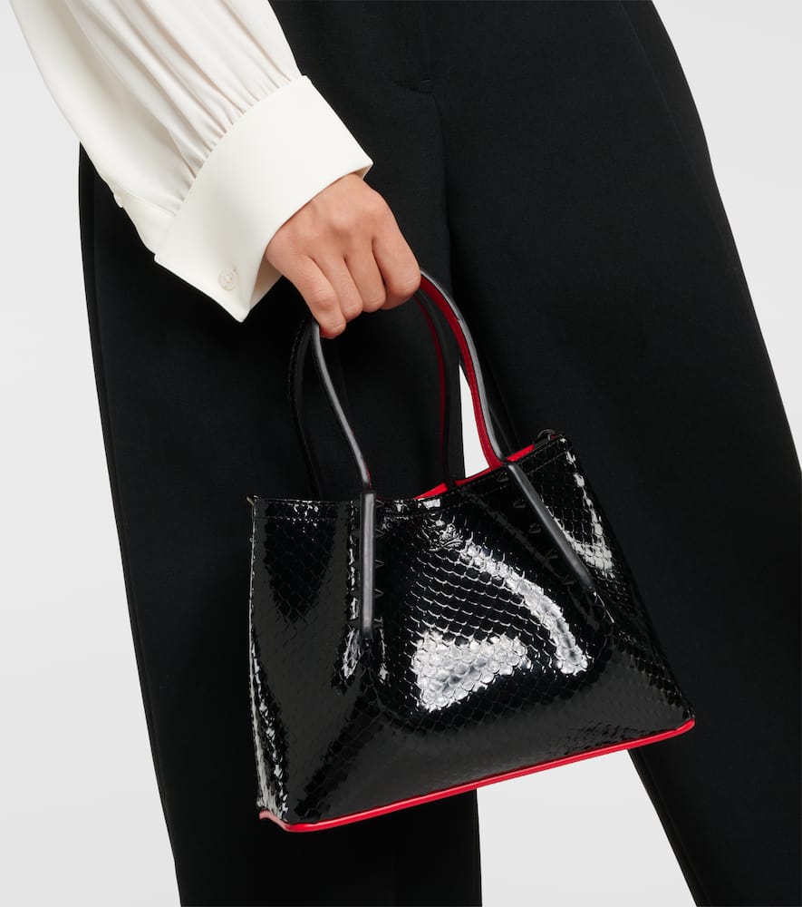Christian Louboutin Cabarock Mini Patent Leather Tote Bag In Black