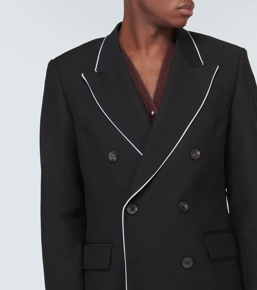 Shop Wales Bonner Rise Double-breasted Wool Blazer In Black