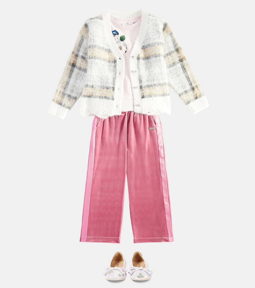 Monnalisa Velvet Sweatpants In Pink