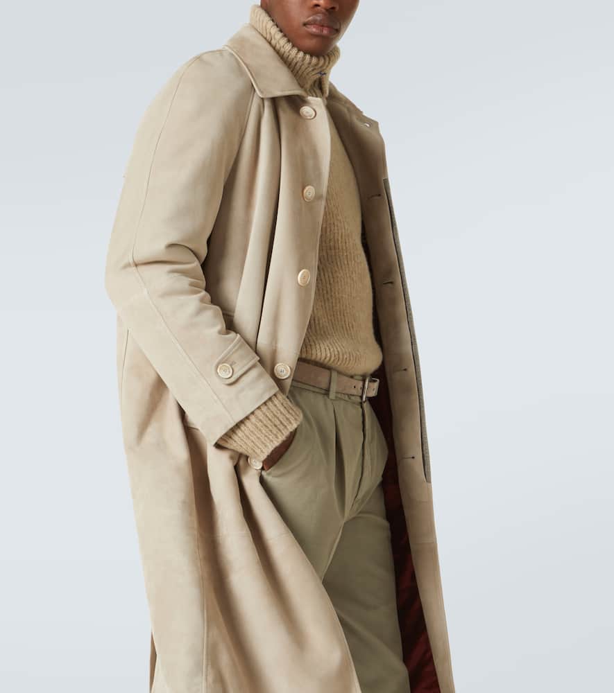 Brunello Cucinelli Suede Car Coat In Burgundy