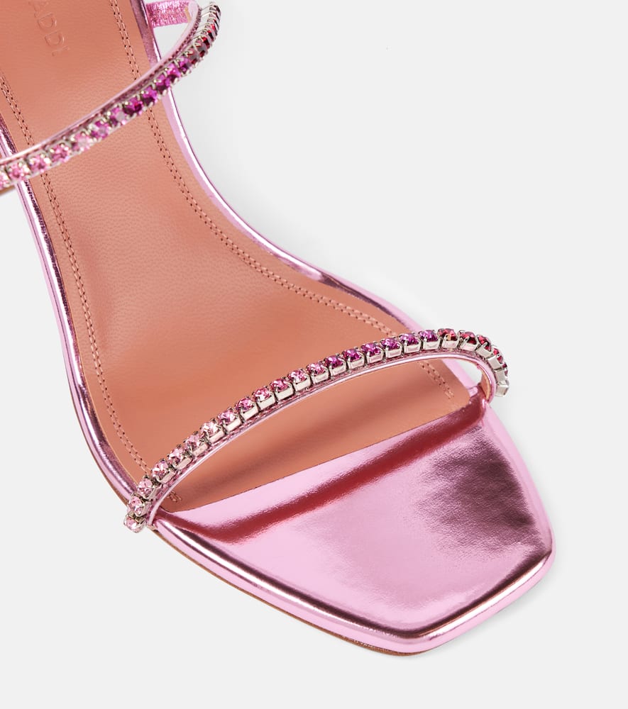 Amina Muaddi Gilda Crystal Strap Metallic Slide Sandal In Pink
