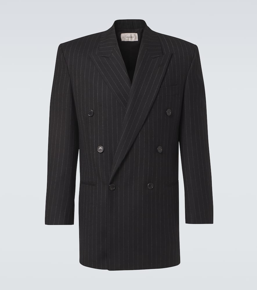 Pinstripe wool gabardine suit jacket