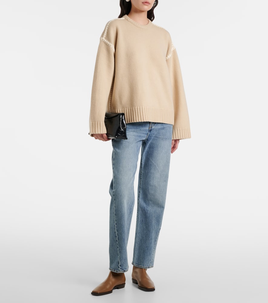 Totême Embroidered Wool, Cashmere, And Cotton Sweater In Neutral