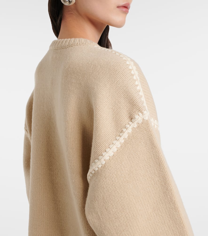 Totême Embroidered Wool, Cashmere, And Cotton Sweater In Neutral