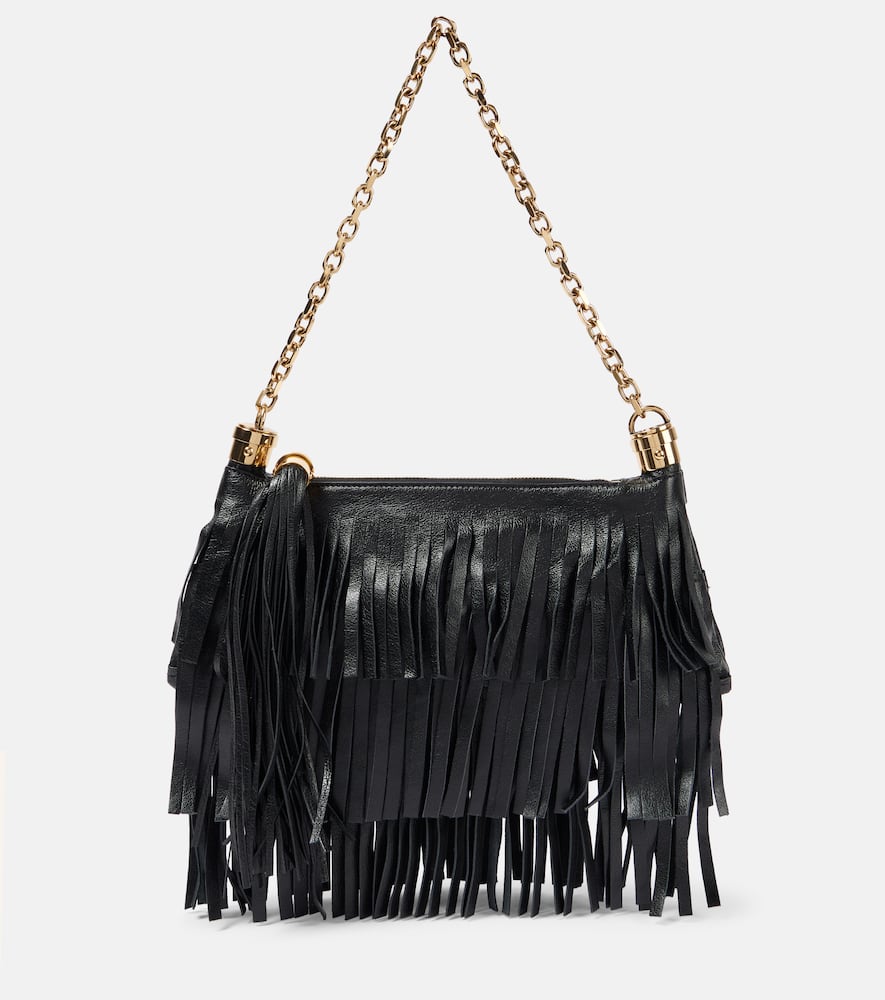 Chloé Foulard Fringed Leather Shoulder Bag In Black
