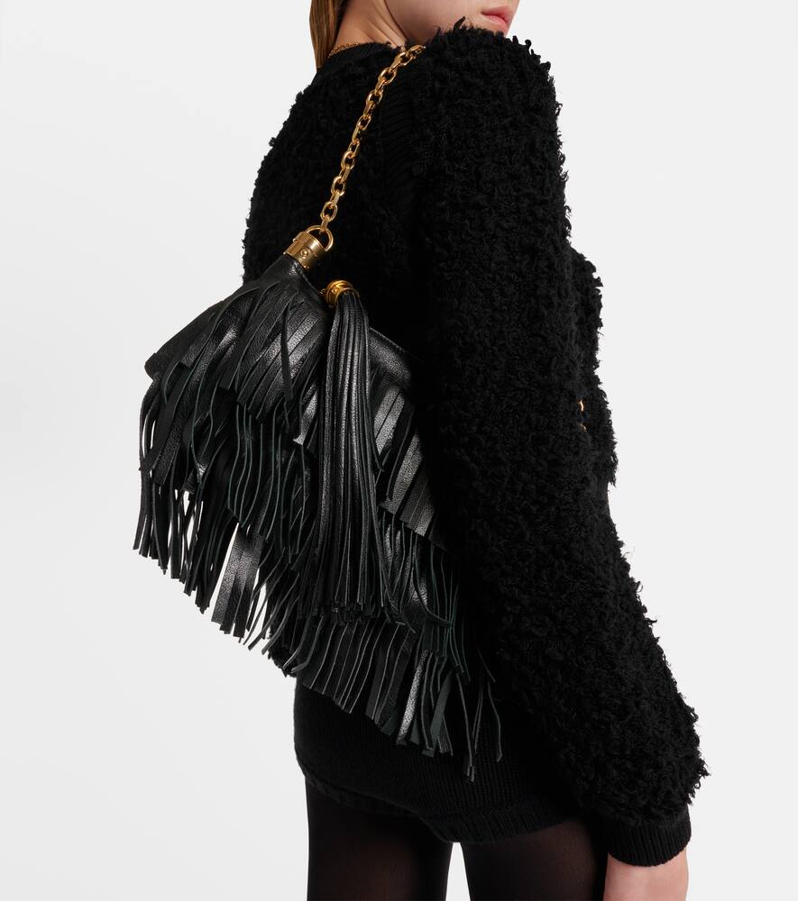 Chloé Foulard Fringed Leather Shoulder Bag In Black