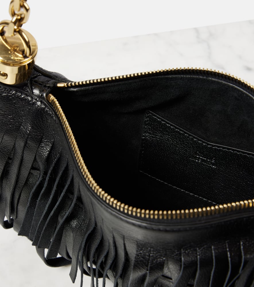 Chloé Foulard Fringed Leather Shoulder Bag In Black