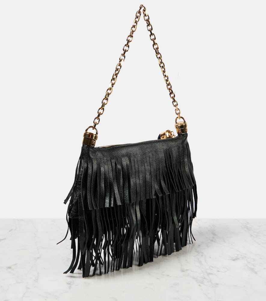Chloé Foulard Fringed Leather Shoulder Bag In Black