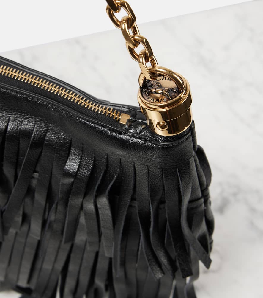 Chloé Foulard Fringed Leather Shoulder Bag In Black