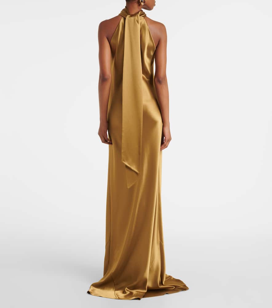 Shop Galvan Sienna Satin Gown In Grün