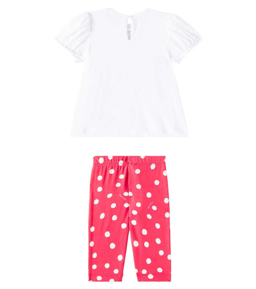 Monnalisa Baby Polka-dot Jersey Shirt And Pants Set In Rosso+bianco