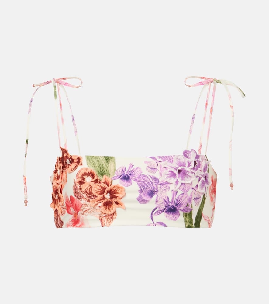 Floral-appliqué bikini top