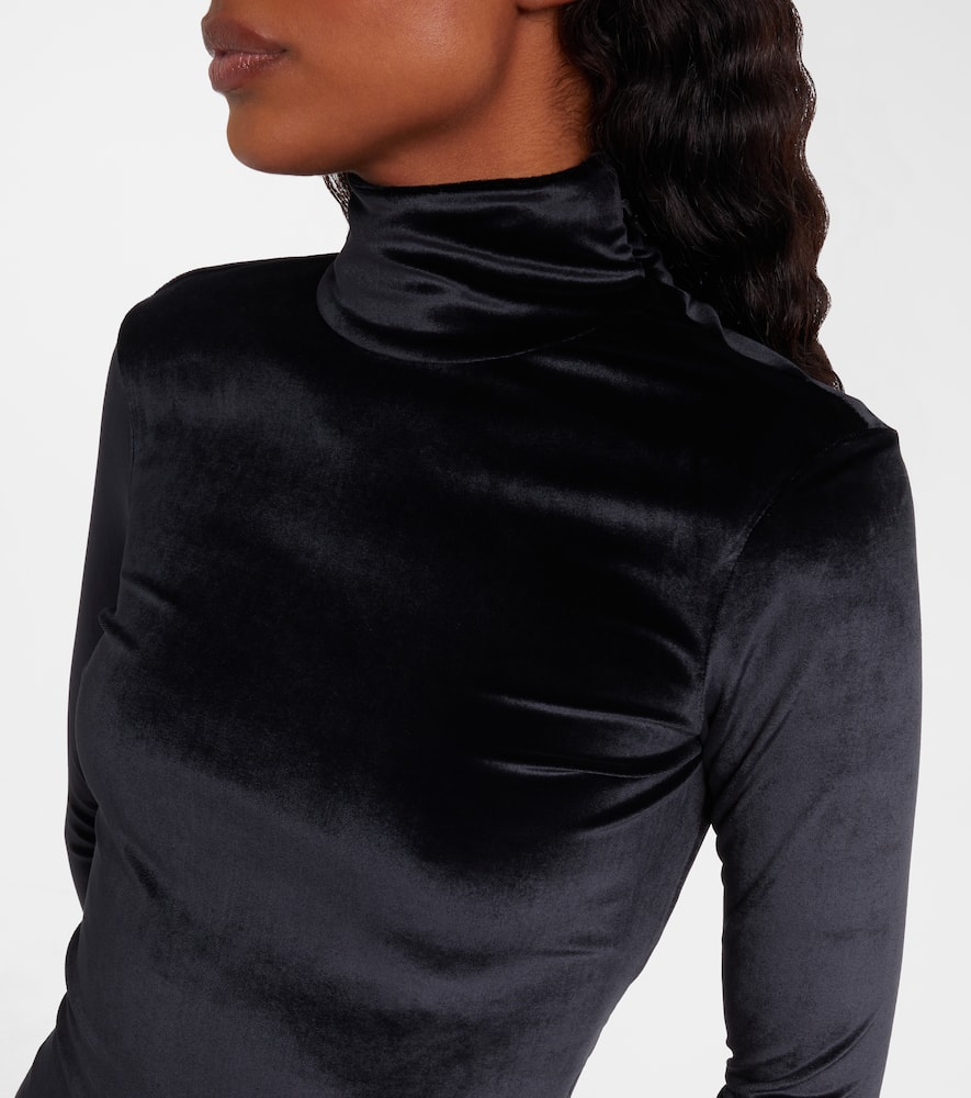 Mugler Turtleneck Velvet Bodysuit In Black