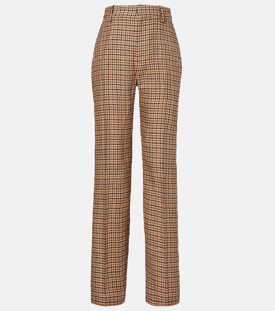 Polo Ralph Lauren Checked Linen Straight Pants In Sand