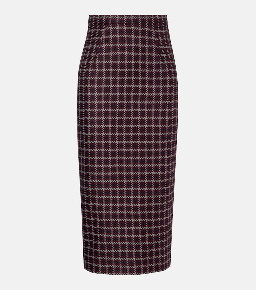 Emilia Wickstead Lorelei Houndstooth Genzianella Pencil Skirt In Burgundy