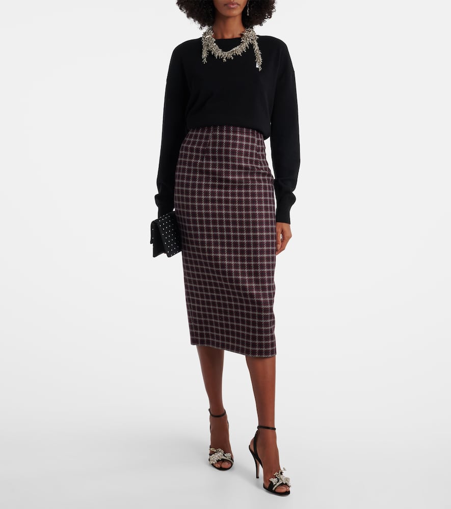 Emilia Wickstead Lorelei Houndstooth Genzianella Pencil Skirt In Burgundy