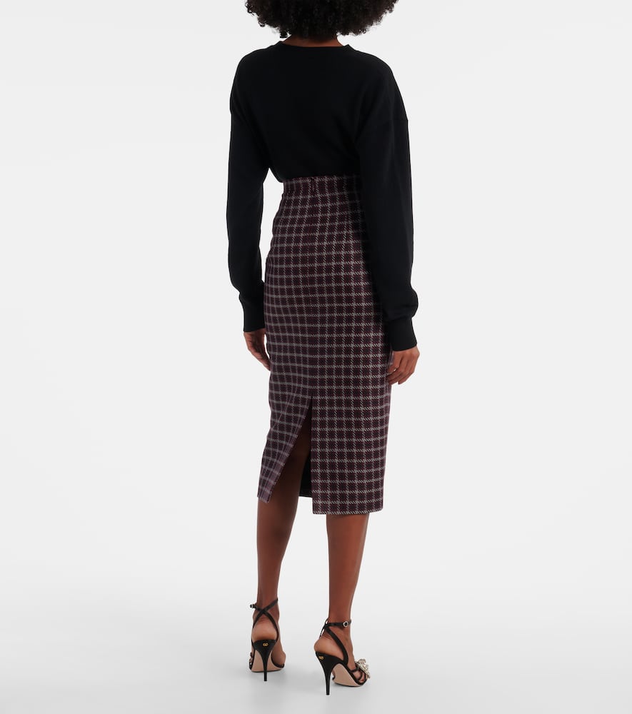 Emilia Wickstead Lorelei Houndstooth Genzianella Pencil Skirt In Burgundy