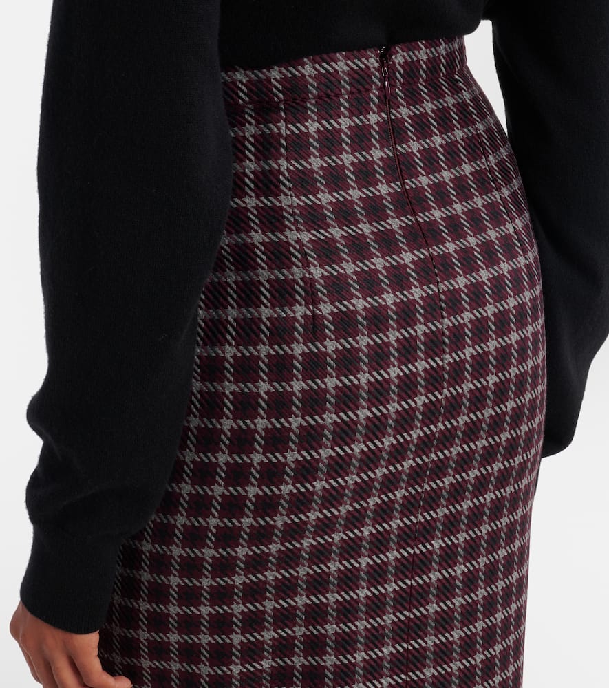 Emilia Wickstead Lorelei Houndstooth Genzianella Pencil Skirt In Burgundy