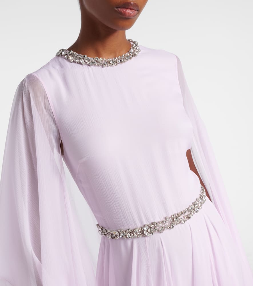 Givenchy Draped Evening Dress In Chiffon With Crystals And Cape In Purple