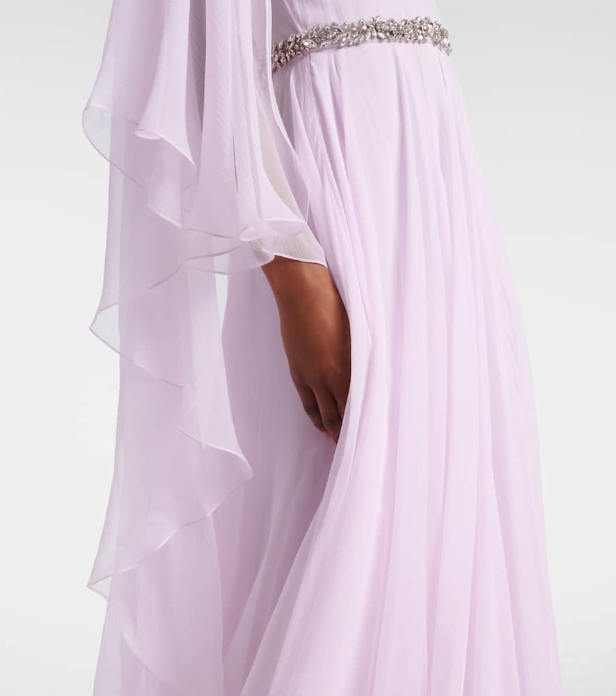 Givenchy Draped Evening Dress In Chiffon With Crystals And Cape In Purple