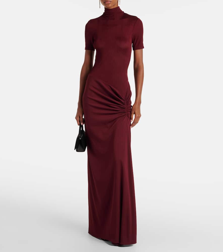 Christopher Esber Gathered Ribbed-knit Gown In Brown