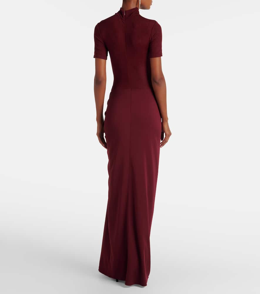 Christopher Esber Gathered Ribbed-knit Gown In Brown