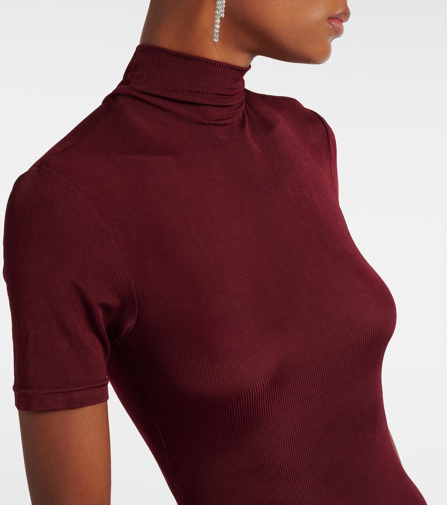 Christopher Esber Gathered Ribbed-knit Gown In Brown