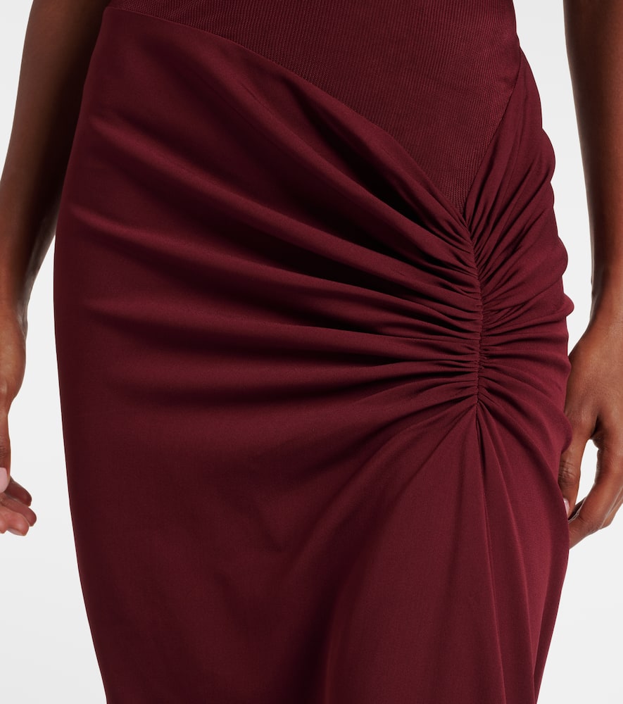 Christopher Esber Gathered Ribbed-knit Gown In Brown
