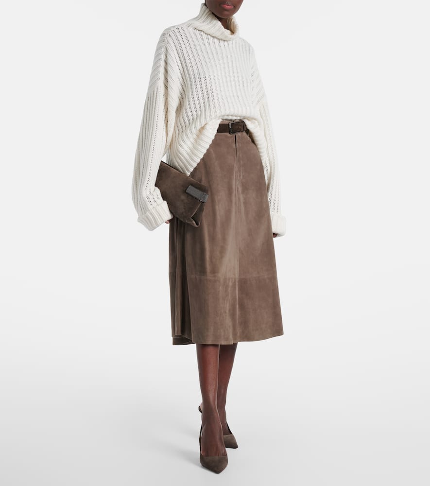 Brunello Cucinelli Ribbed-knit Cashmere Turtleneck Sweater In White
