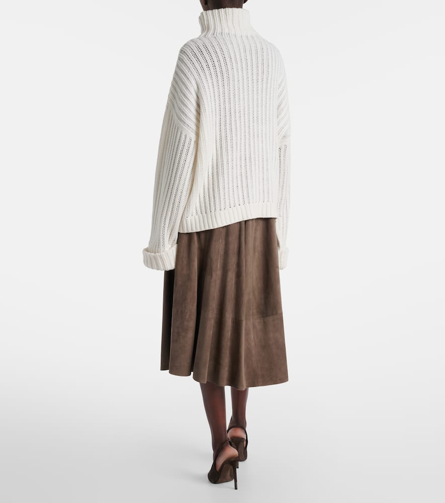 Brunello Cucinelli Ribbed-knit Cashmere Turtleneck Sweater In White