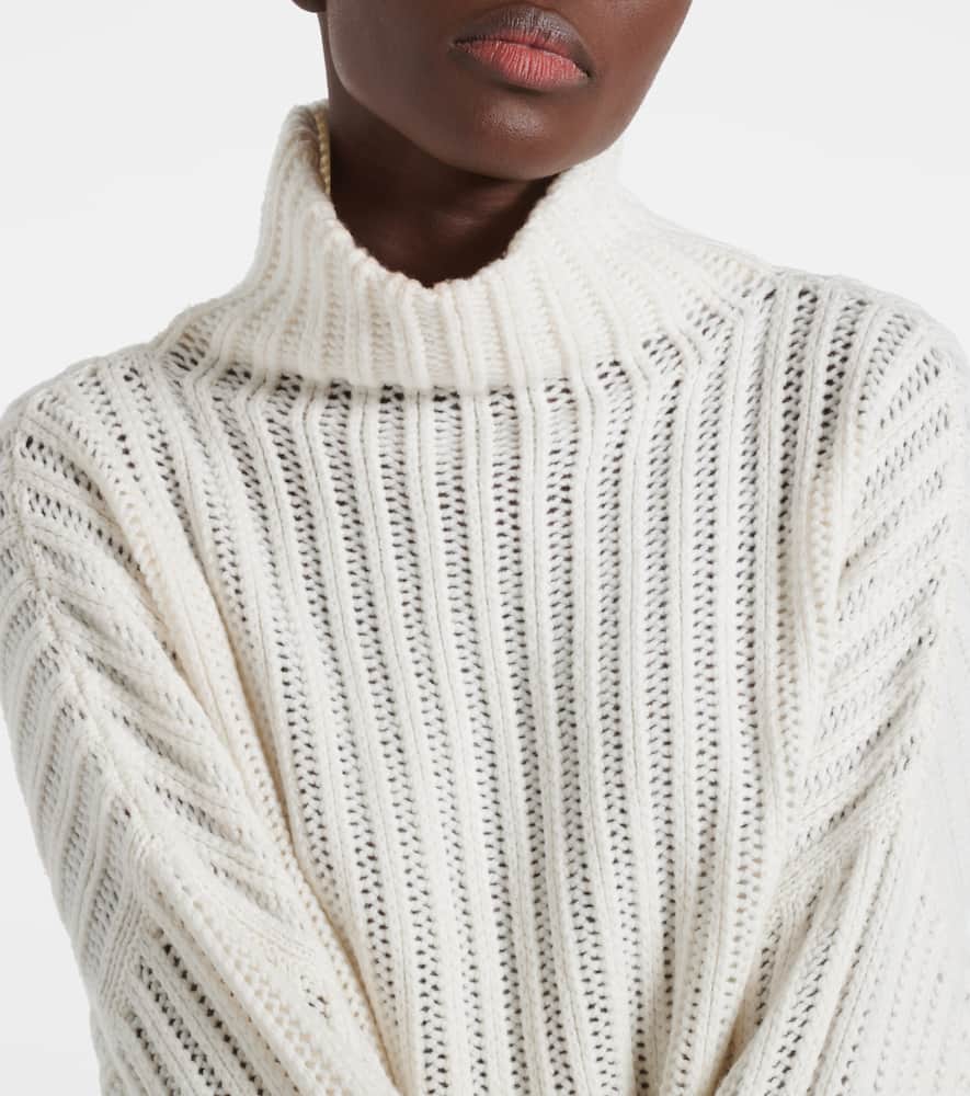 Brunello Cucinelli Ribbed-knit Cashmere Turtleneck Sweater In White