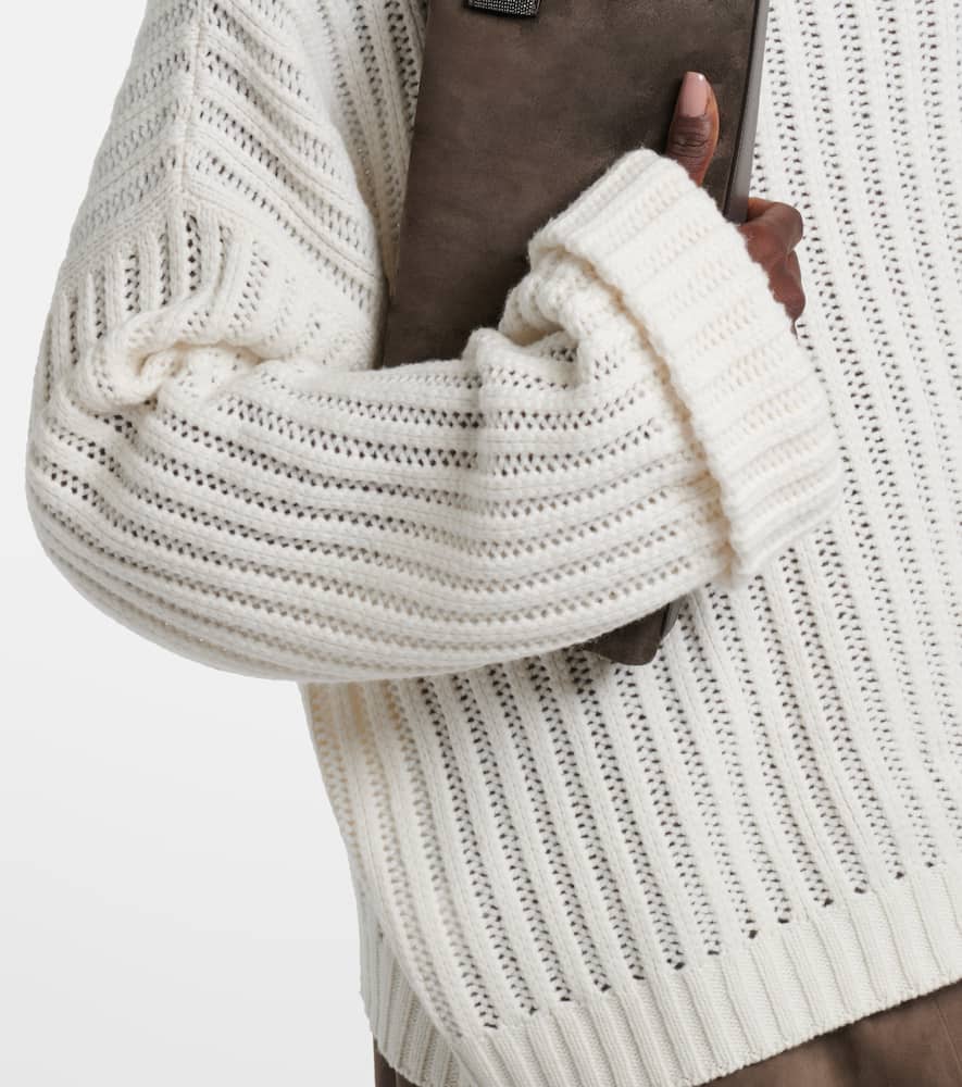 Brunello Cucinelli Ribbed-knit Cashmere Turtleneck Sweater In White