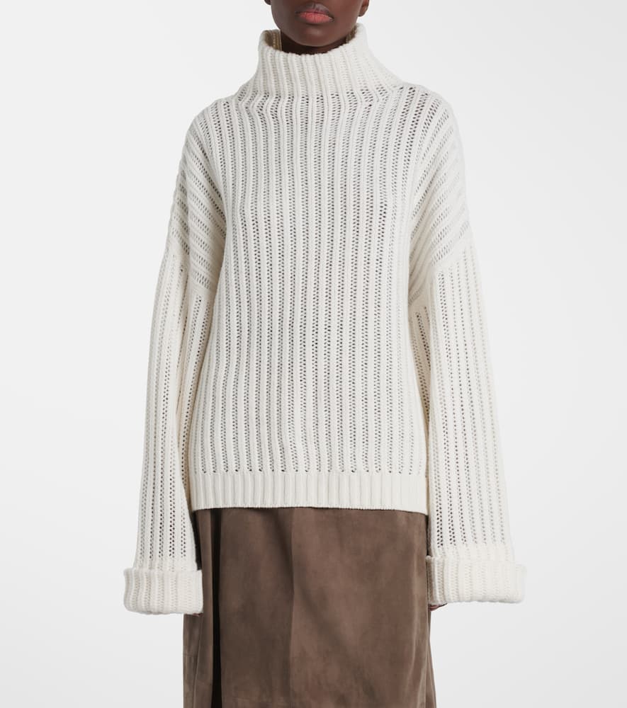 Brunello Cucinelli Ribbed-knit Cashmere Turtleneck Sweater In White