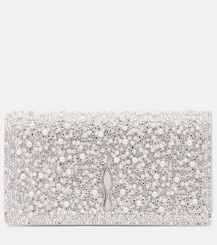 Christian Louboutin Bettina Embellished Leather Clutch In Silver
